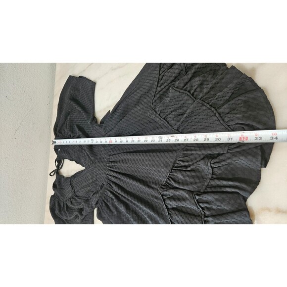 Voge Boutique Black V Neck Tiered Ruffle Short Sleeves Women's Dress Size S - Picture 5 of 6